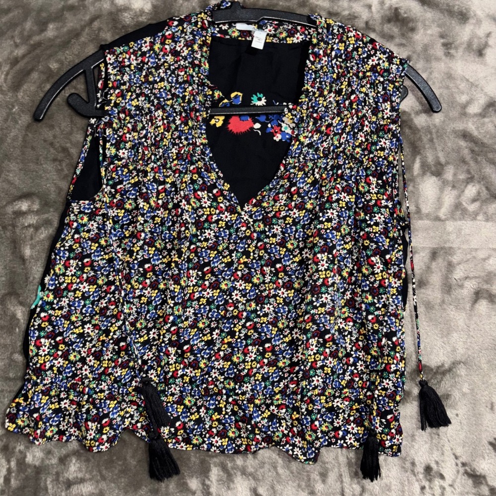 Derek Lam 10 Crosby Silk Floral Boho Blouse Women's Small Tassel Tie Cottagecore